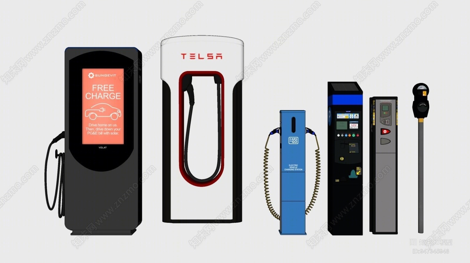 现代汽车充电桩组合SU模型下载【ID:947345948】