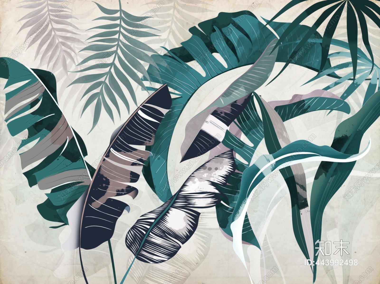 现代简约清新植物装饰壁纸壁画贴图下载【ID:443992498】