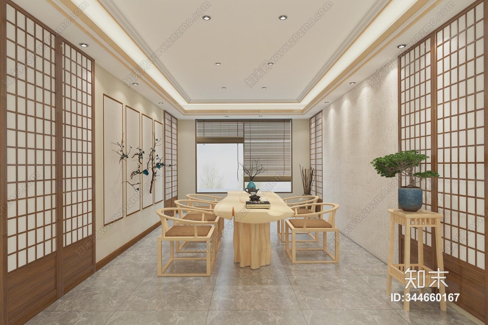 新中式茶餐厅3D模型下载【ID:344660167】