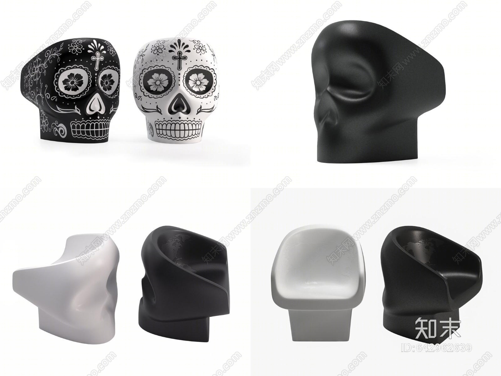 现代骷髅头工艺品3D模型下载【ID:642962639】