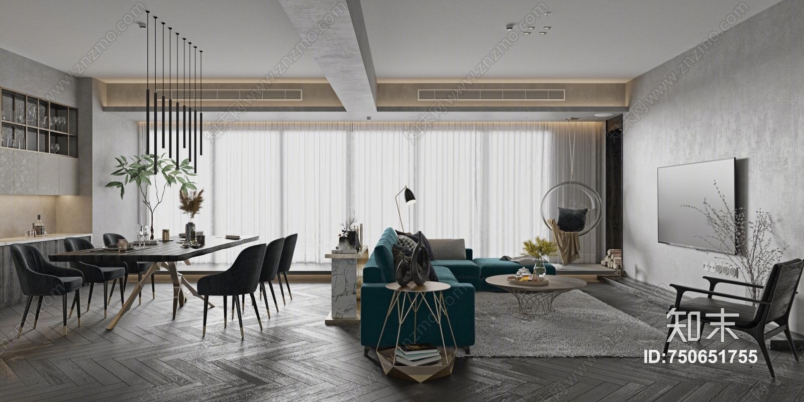 现代家装空间3D模型下载【ID:750651755】