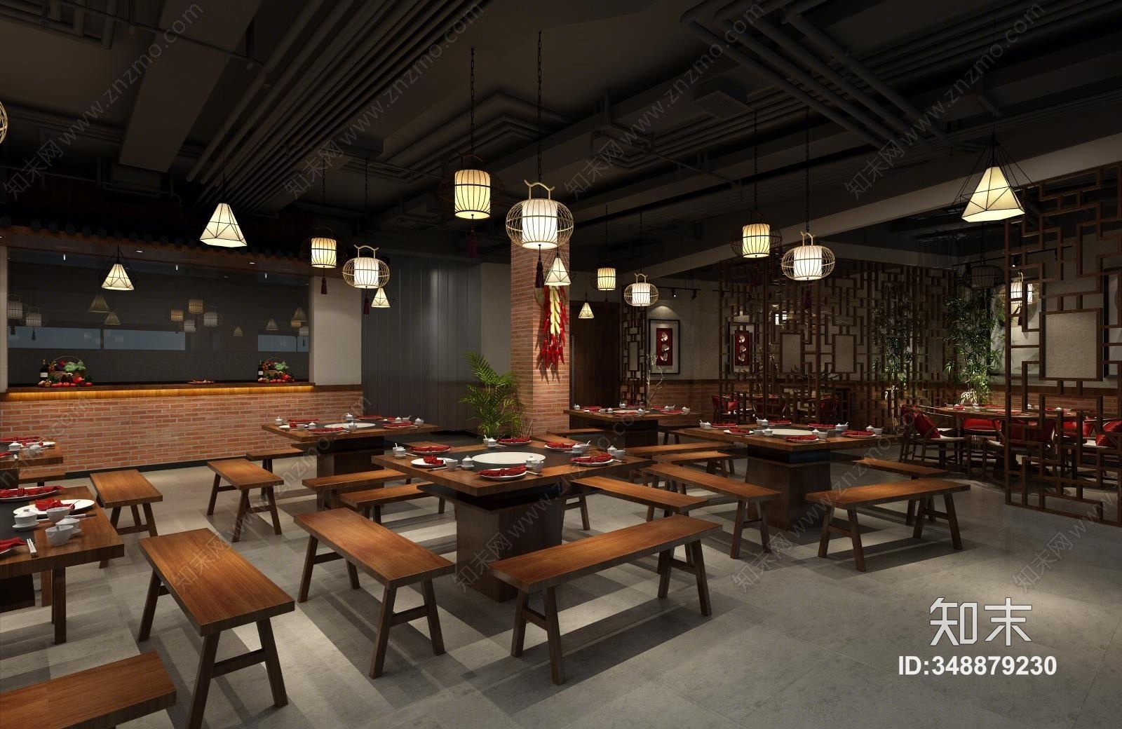 中式火锅店3D模型下载【ID:348879230】