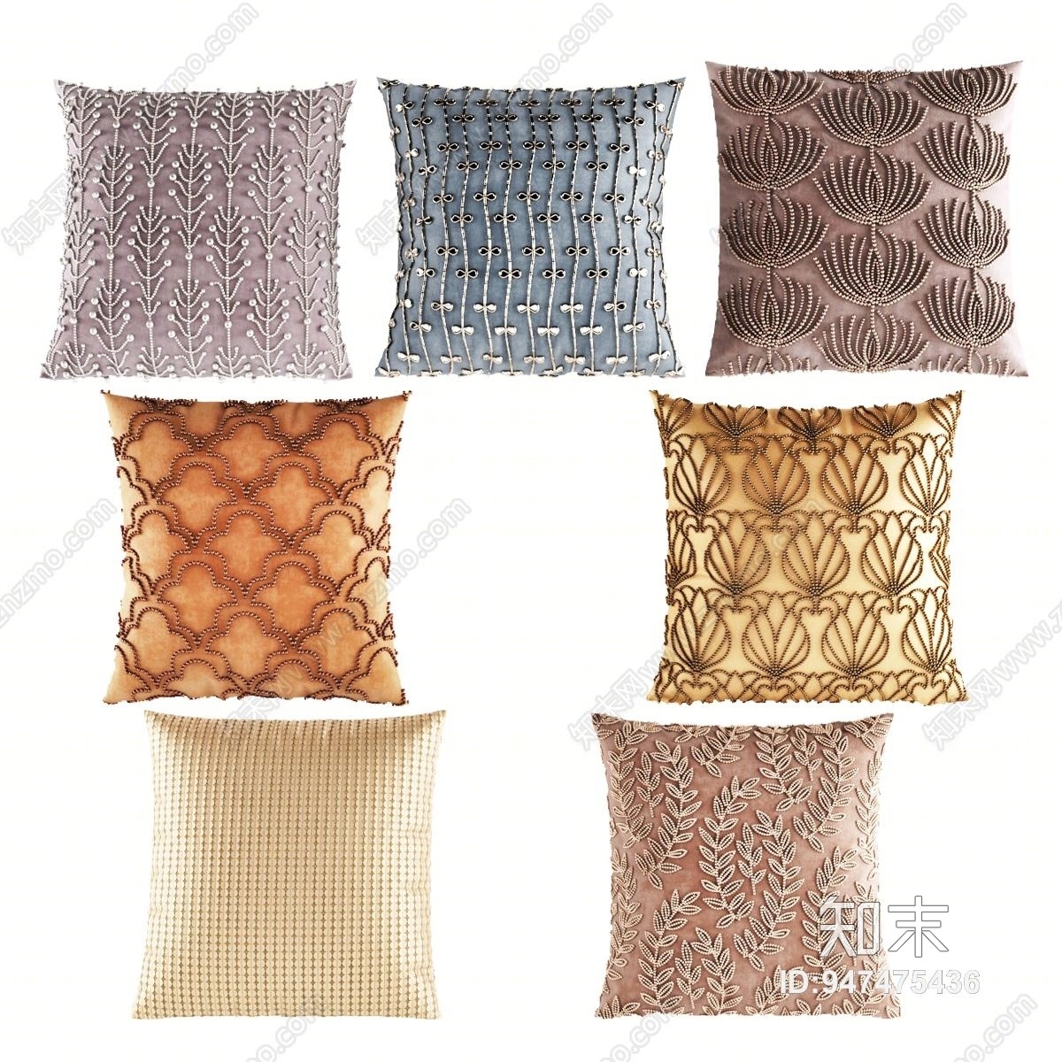 现代刺绣抱枕组合3D模型下载【ID:947475436】