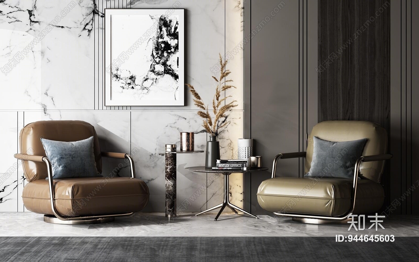 现代休闲皮沙发组合模型3D模型下载【ID:944645603】