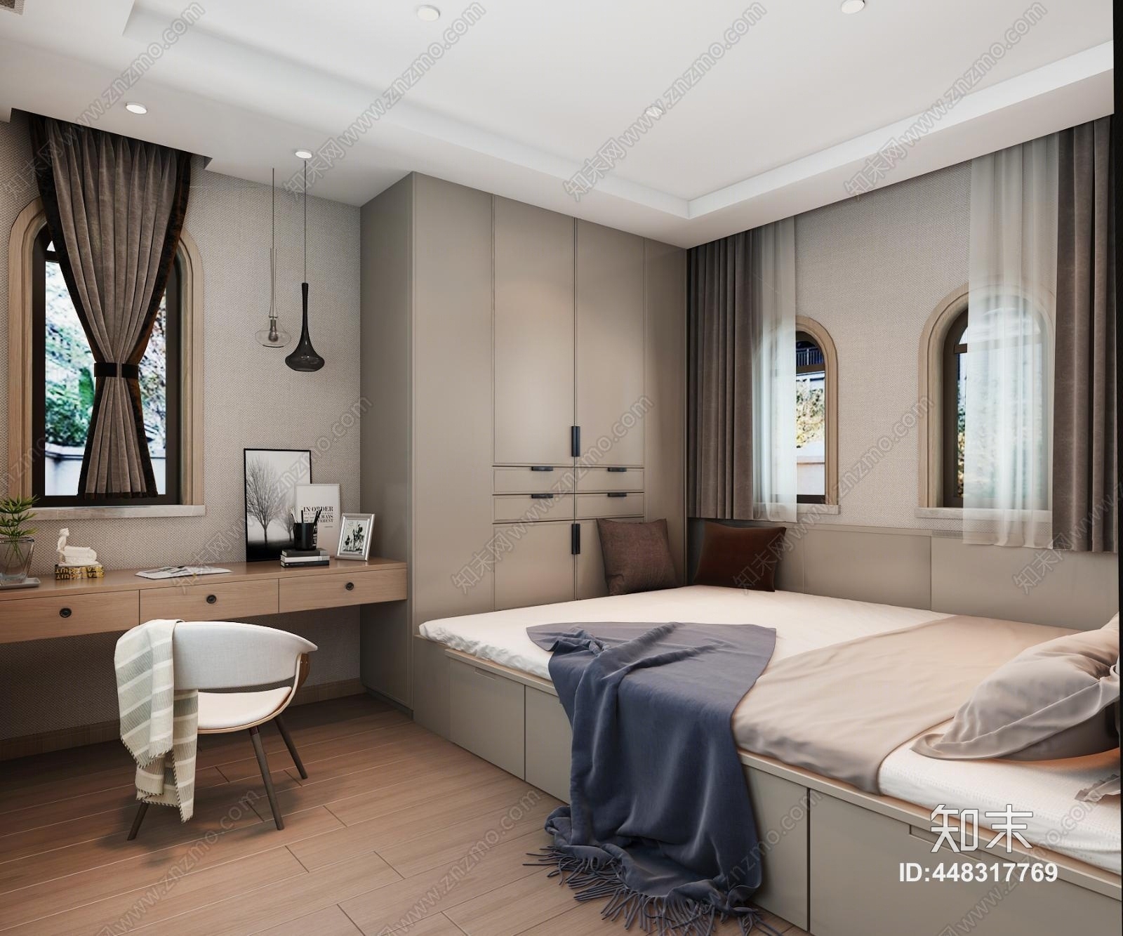 现代拱形窗户榻榻米3D模型下载【ID:448317769】