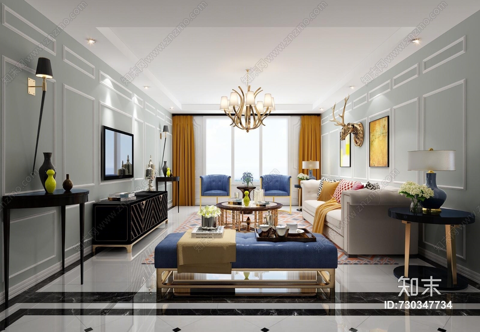 简欧客厅3d模型下载