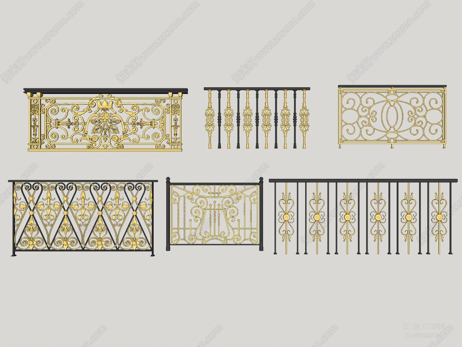 欧式楼梯扶手栏杆组合其他SU模型下载【ID:431195131】