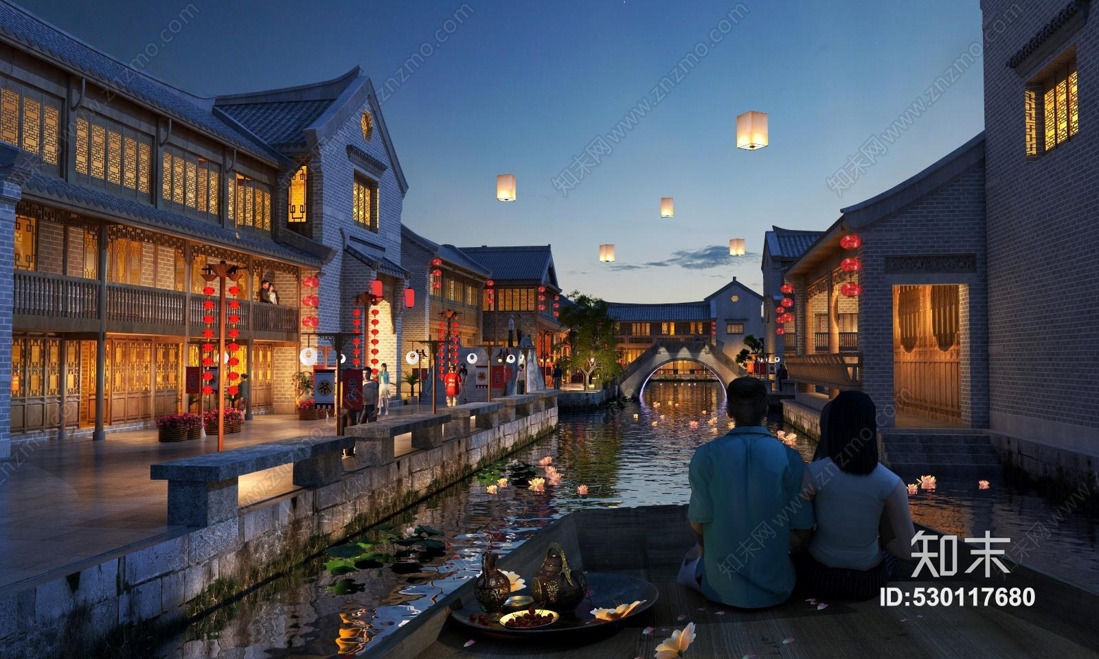 中式古建街道仿古建筑亭子廊亭3D模型下载【ID:530117680】