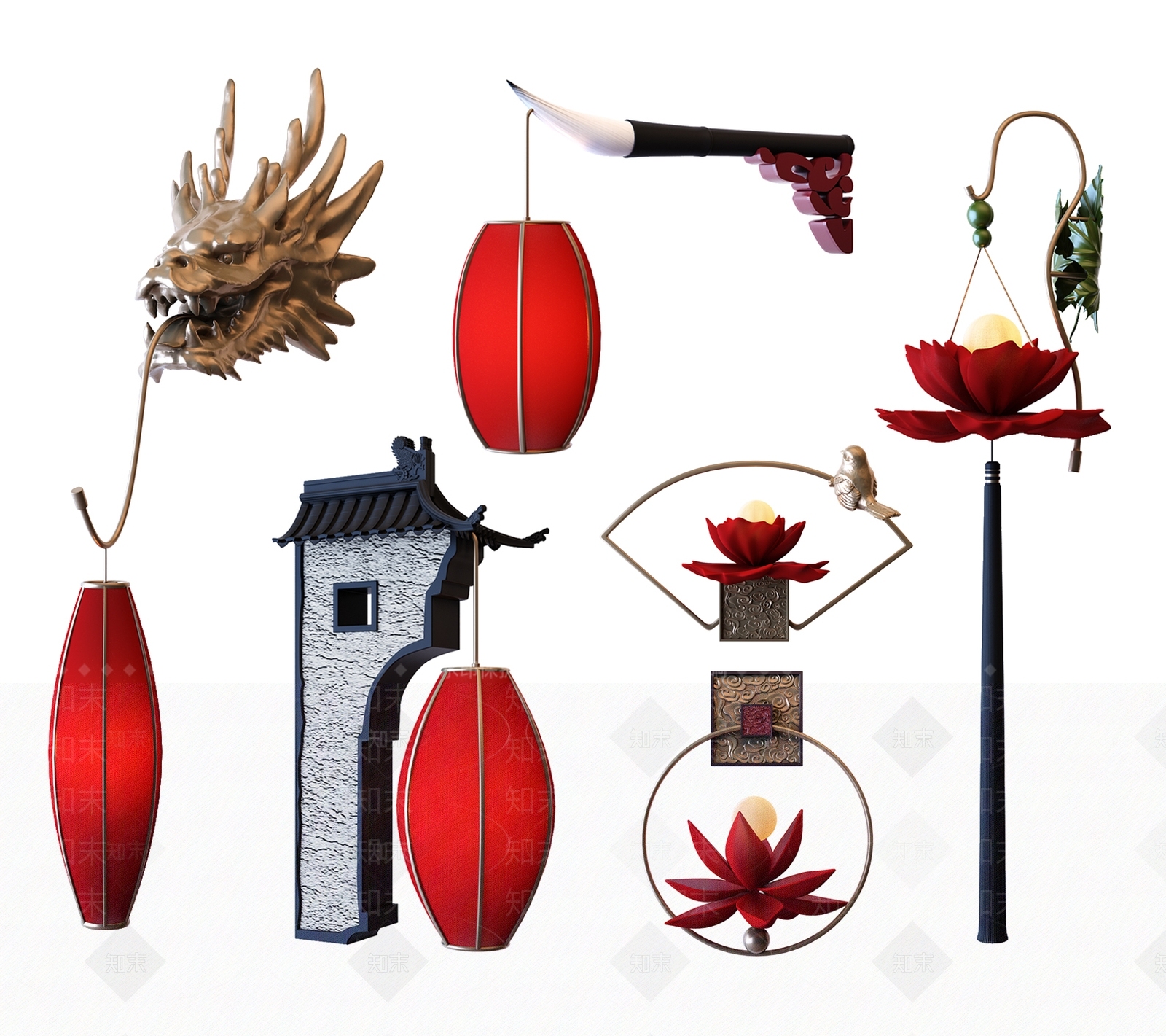 新中式灯笼壁灯3D模型下载【ID:535235933】