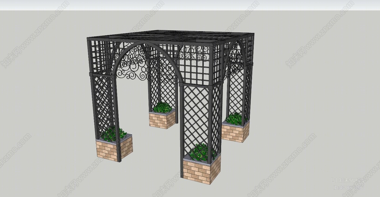 现代铁艺弯花廊架SU模型下载【ID:430668796】