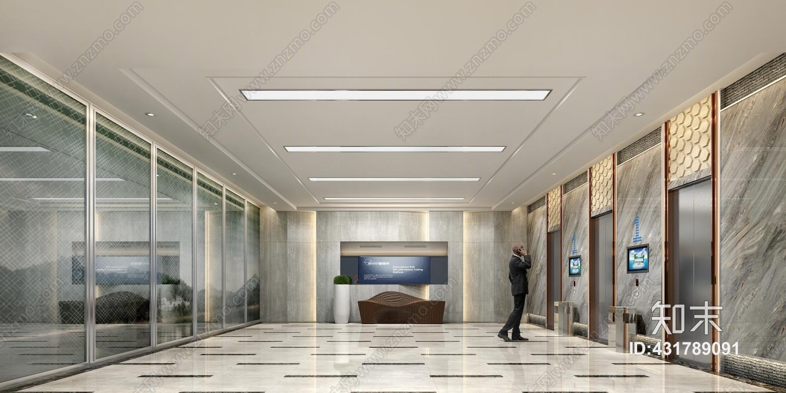 现代电梯间人磨砂玻璃3D模型下载【ID:431789091】