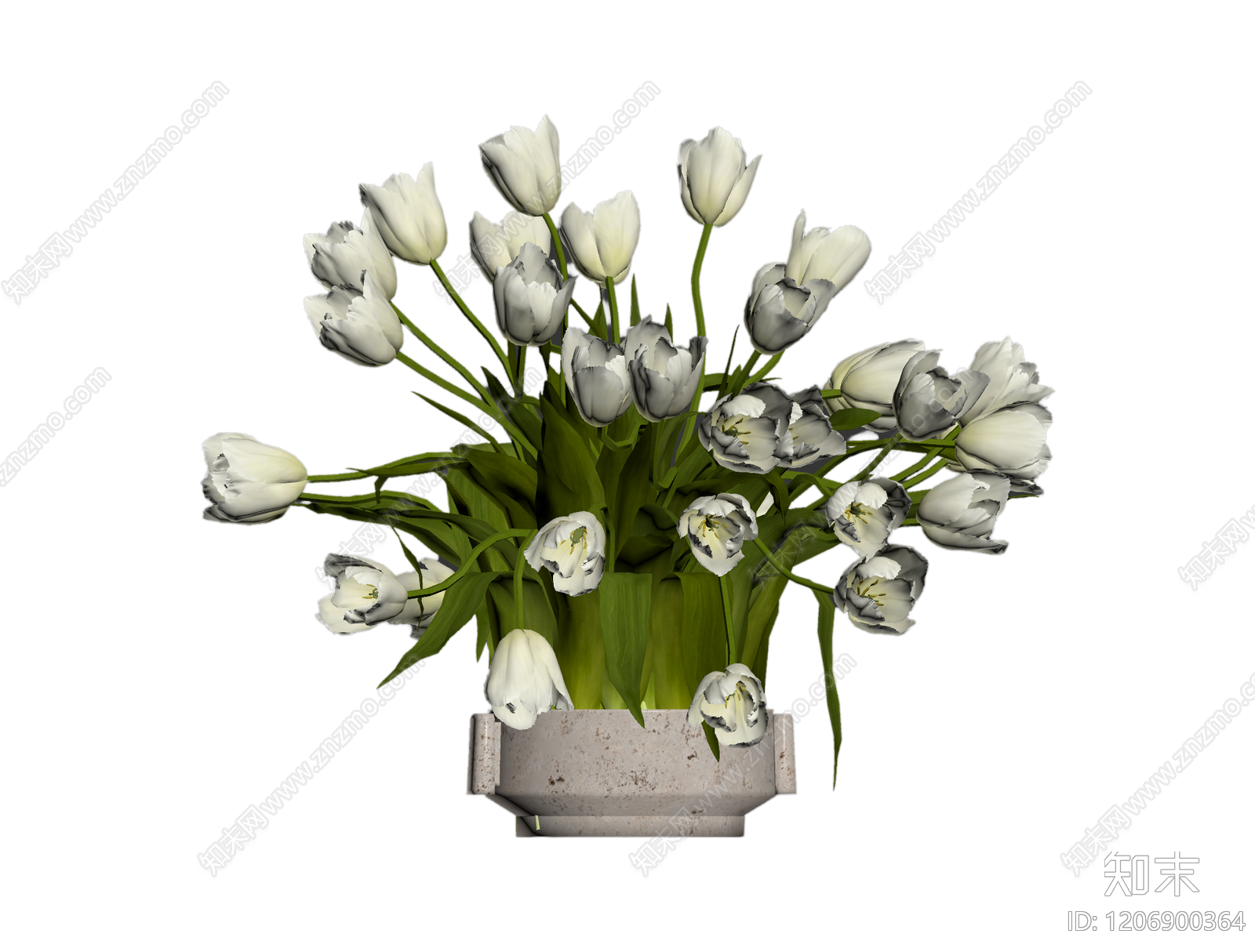 白色郁金香花束盆栽3D模型下载【ID:1206900364】