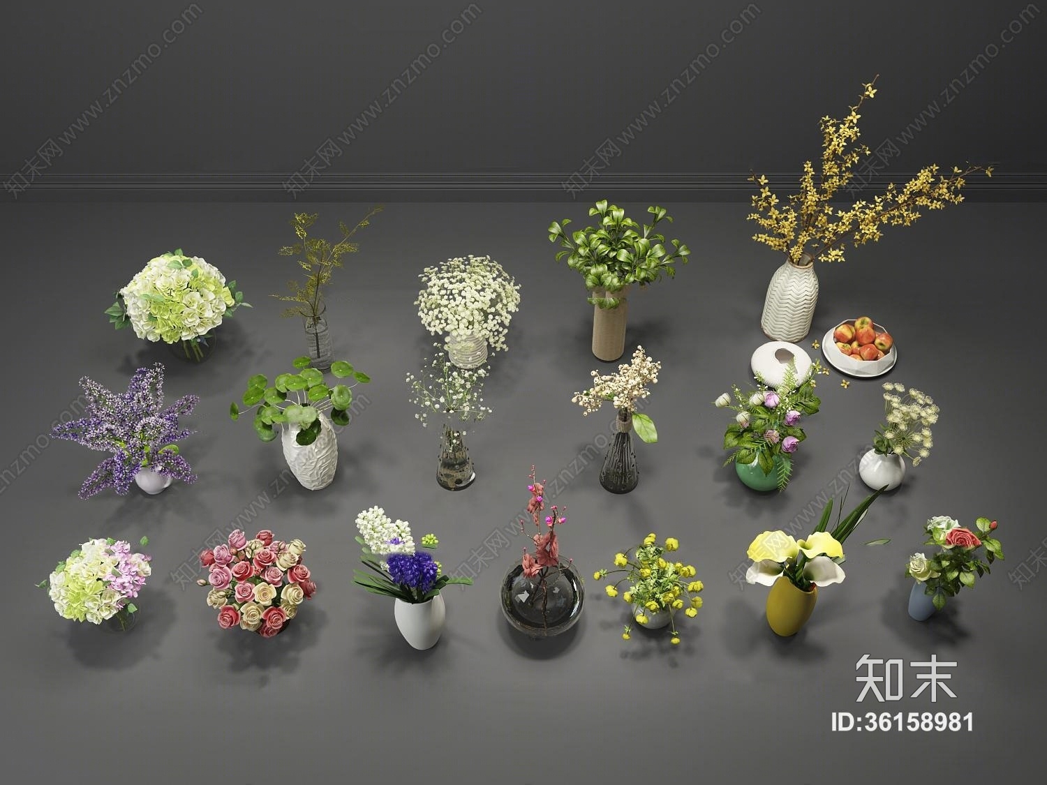 现代绿植花卉盆栽组合3D模型下载【ID:36158981】