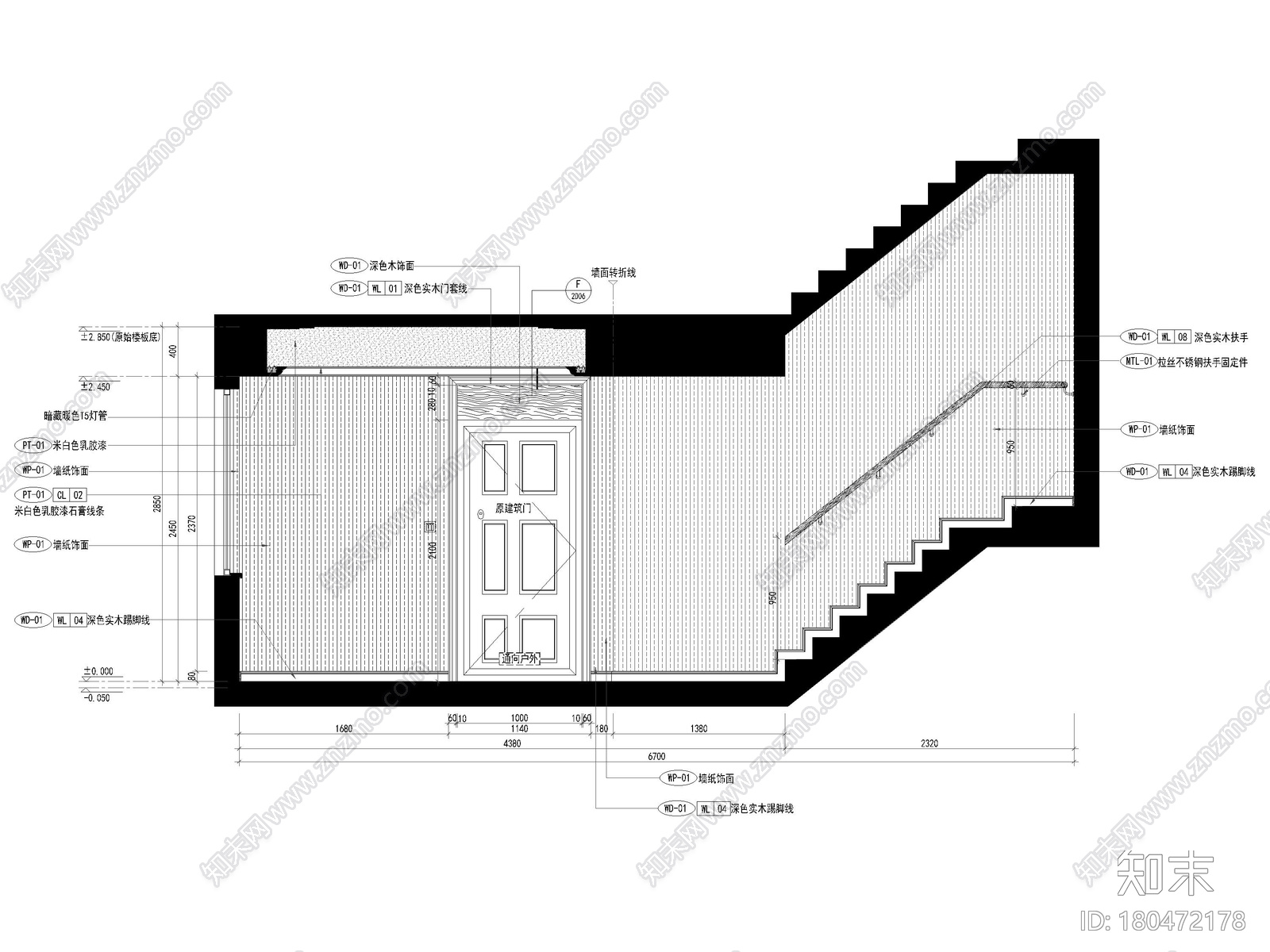 [上海]87㎡简欧两居室家装户型样板间施工图cad施工图下载【ID:180472178】