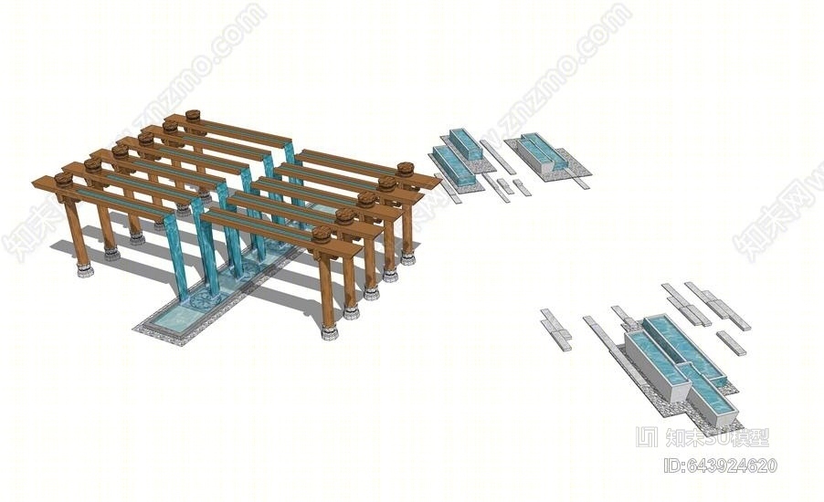 九龙吐水饮马槽跌水景观SU模型下载【ID:643924620】