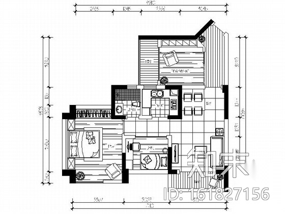 [武汉]高层住宅区时尚现代两居室样板间装修施工图（含效...cad施工图下载【ID:161827156】