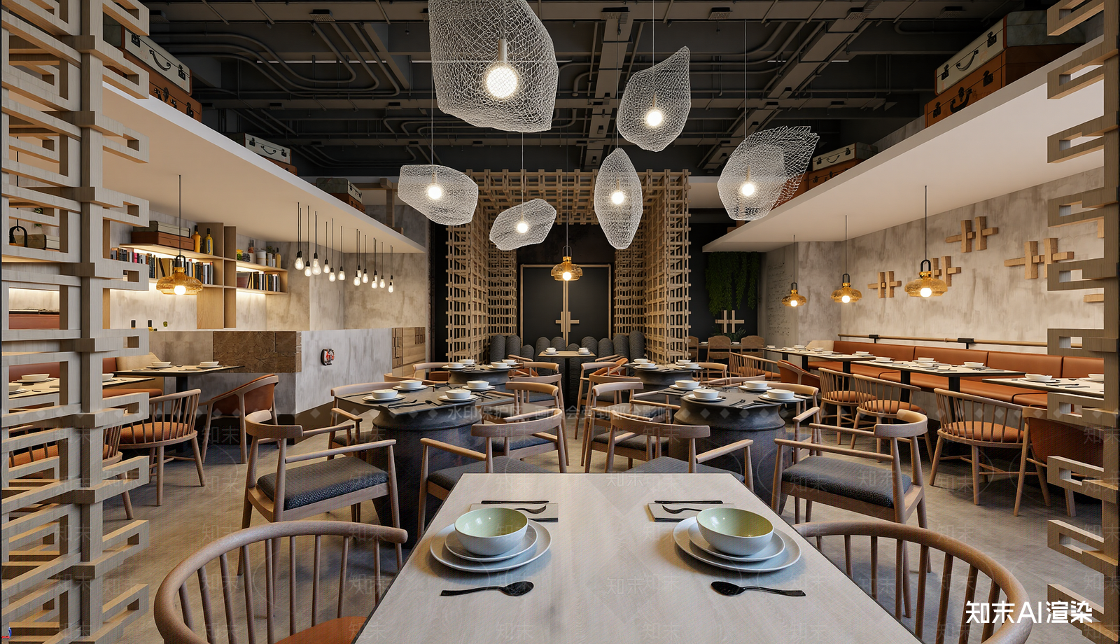 新中式酒店餐厅3D模型下载【ID:1221473190】