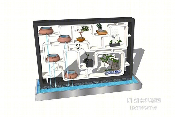 博古架盆景水景SU模型下载【ID:76680746】