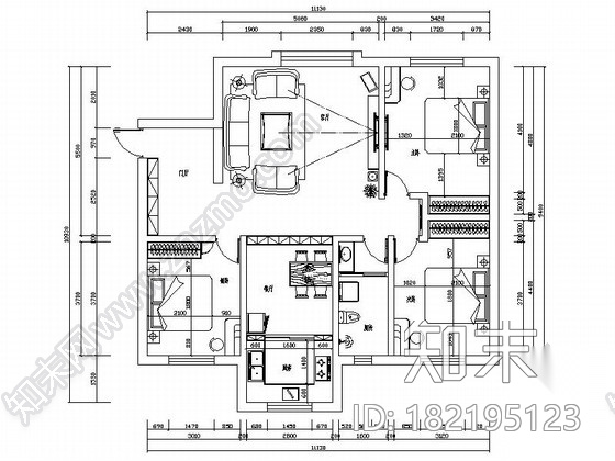 [新疆]中式风格三居室装修图cad施工图下载【ID:182195123】