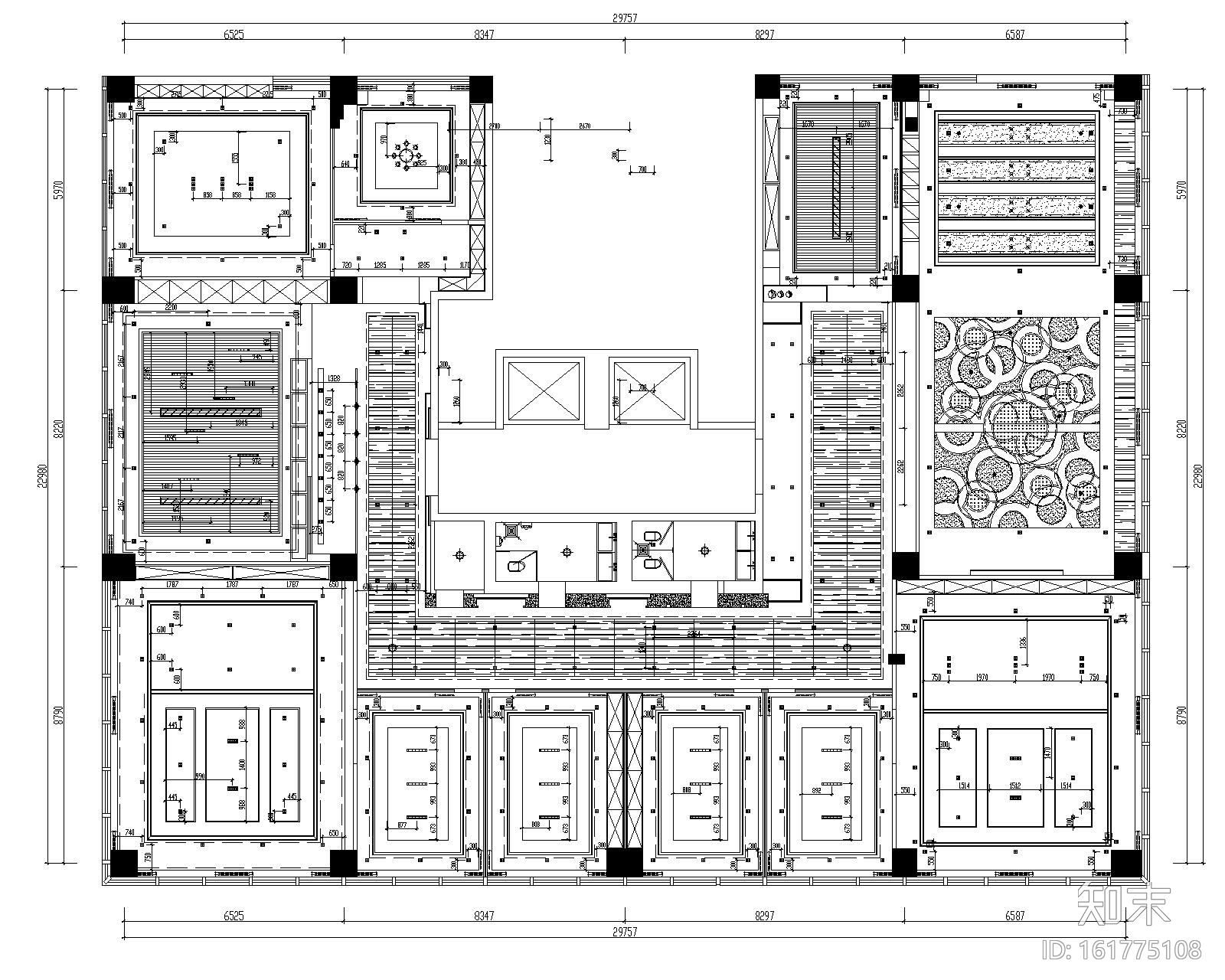 [山东]混搭--黄海城市花园七层办公平面装修施工图+效果...cad施工图下载【ID:161775108】