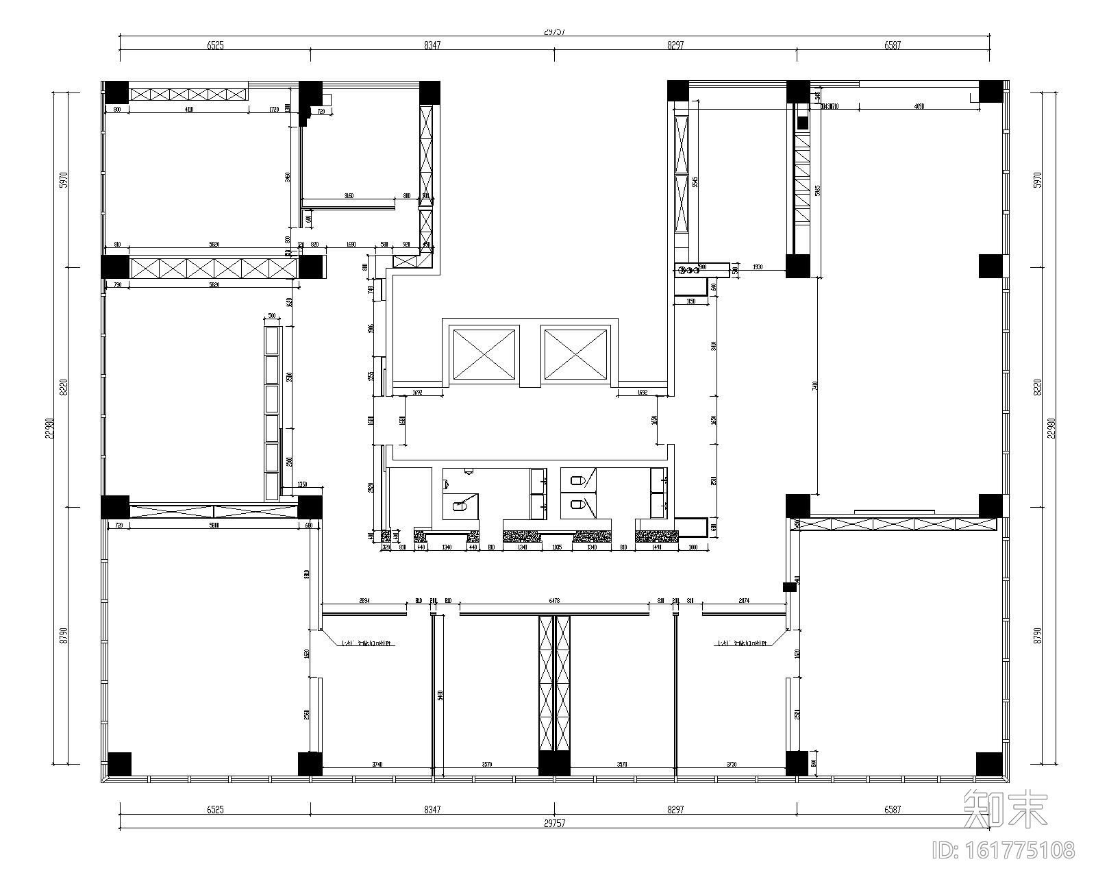 [山东]混搭--黄海城市花园七层办公平面装修施工图+效果...cad施工图下载【ID:161775108】