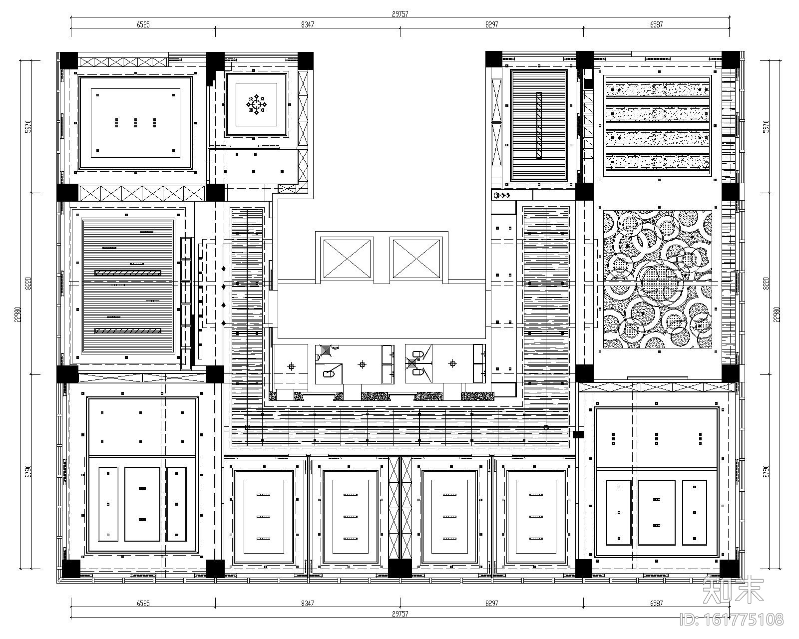 [山东]混搭--黄海城市花园七层办公平面装修施工图+效果...cad施工图下载【ID:161775108】