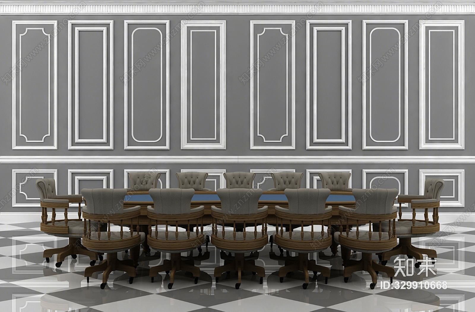 简欧欧式休闲会议桌椅组合3D模型下载【ID:329910668】
