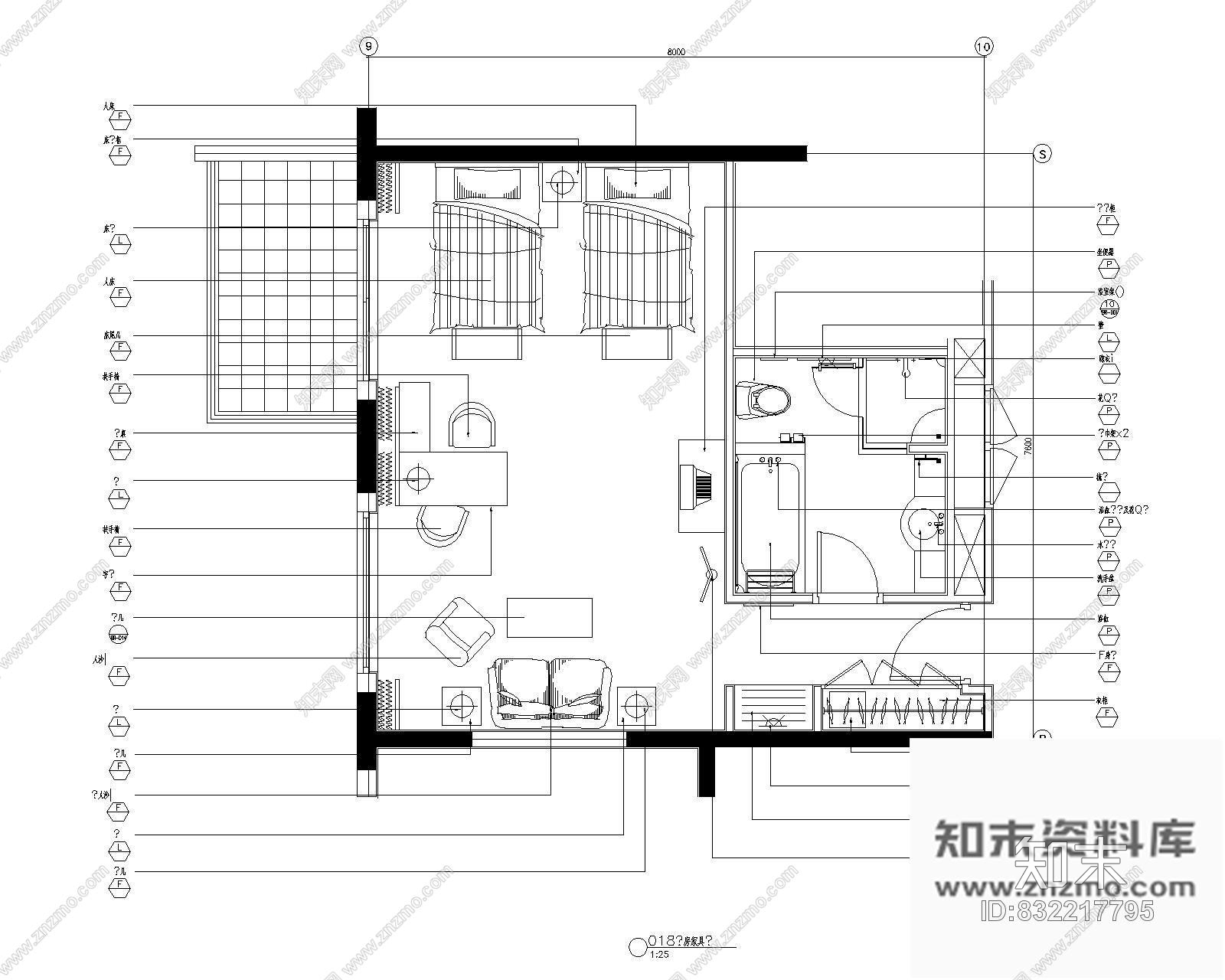 图块/节点标准客房平面图Ⅱcad施工图下载【ID:832217795】