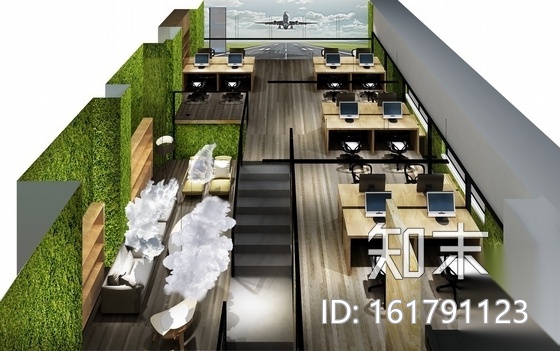 [原创]福州绿色清新主题办公空间施工图（含效果图）cad施工图下载【ID:161791123】