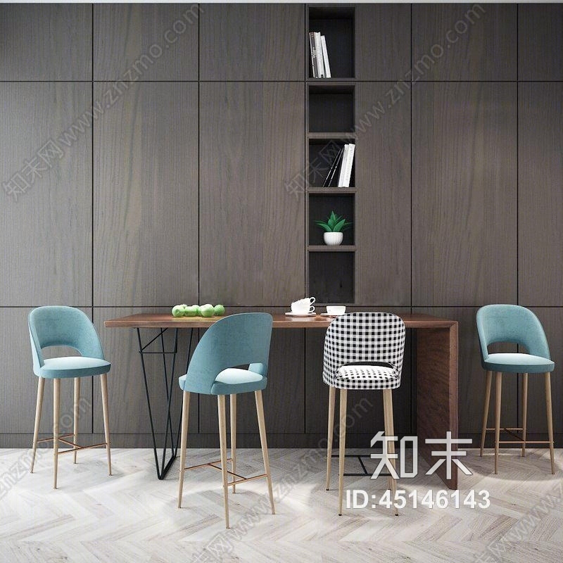 现代简约吧台桌椅组合3D模型下载【ID:45146143】