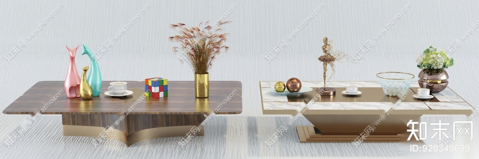 现代金属茶几花瓶摆件组合3D模型下载【ID:920349699】