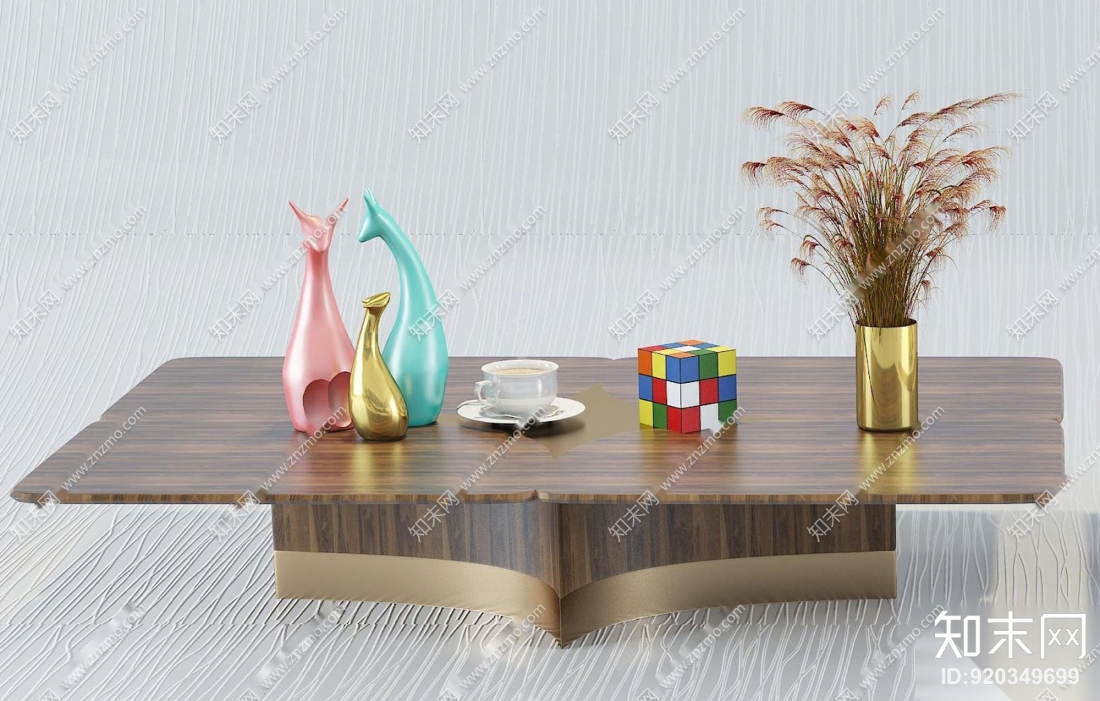 现代金属茶几花瓶摆件组合3D模型下载【ID:920349699】