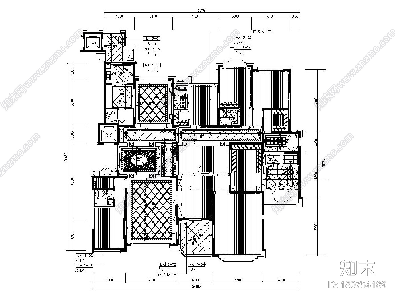 [吉林]欧式风格恒大华府样板房装修施工图（附效果图）cad施工图下载【ID:180754189】