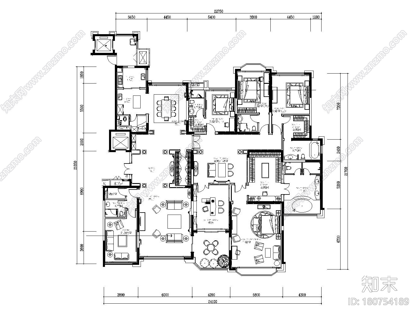 [吉林]欧式风格恒大华府样板房装修施工图（附效果图）cad施工图下载【ID:180754189】