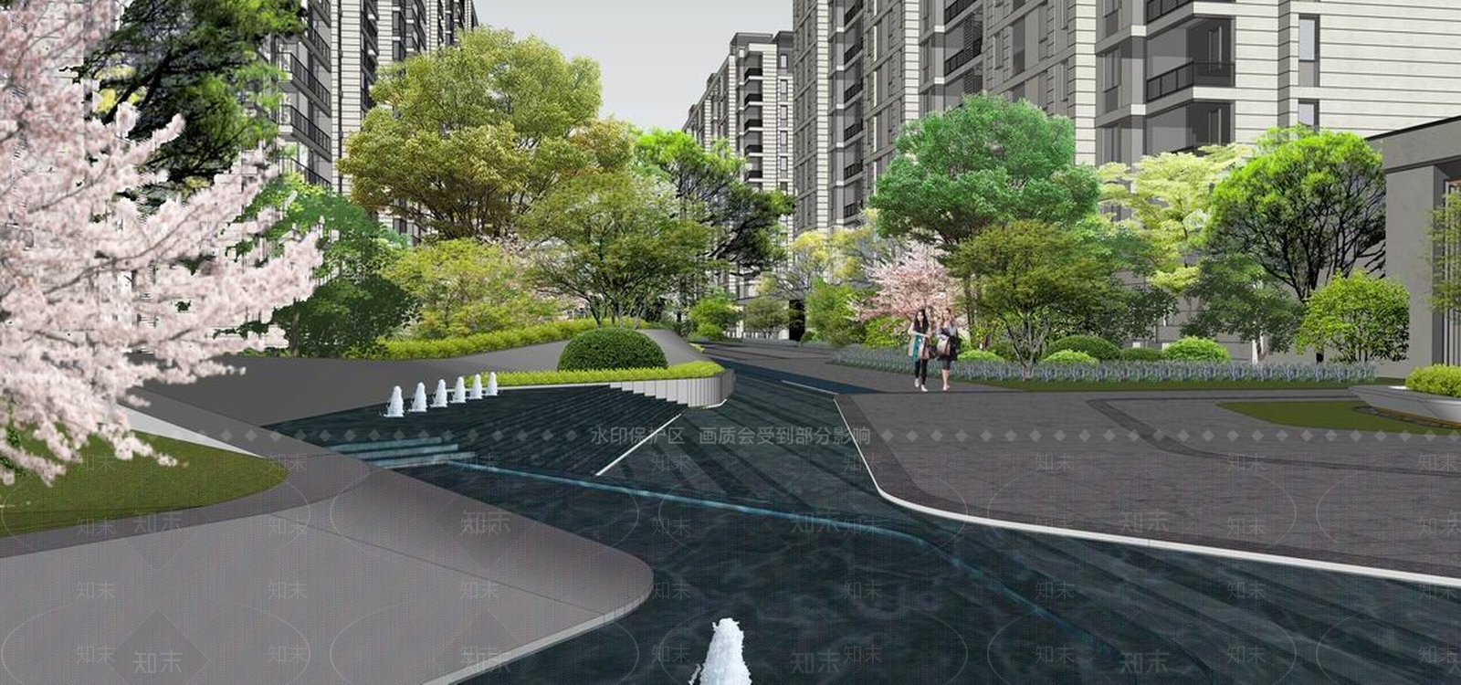 现代小区景观SU模型下载【ID:162763112】
