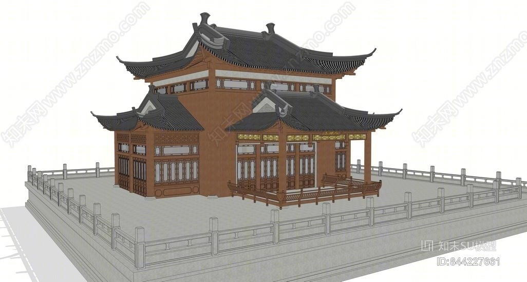古建戏楼戏台SU模型下载【ID:844227661】