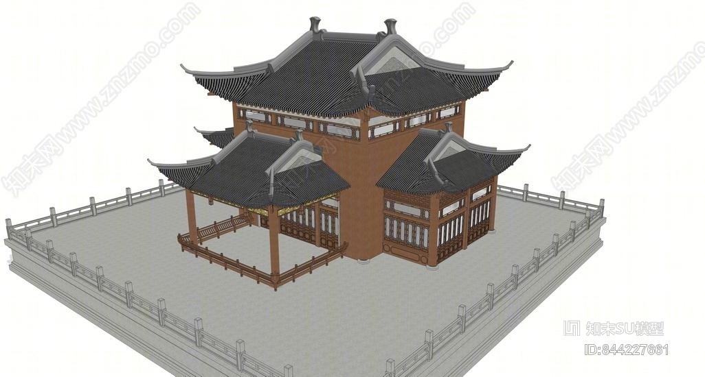 古建戏楼戏台SU模型下载【ID:844227661】