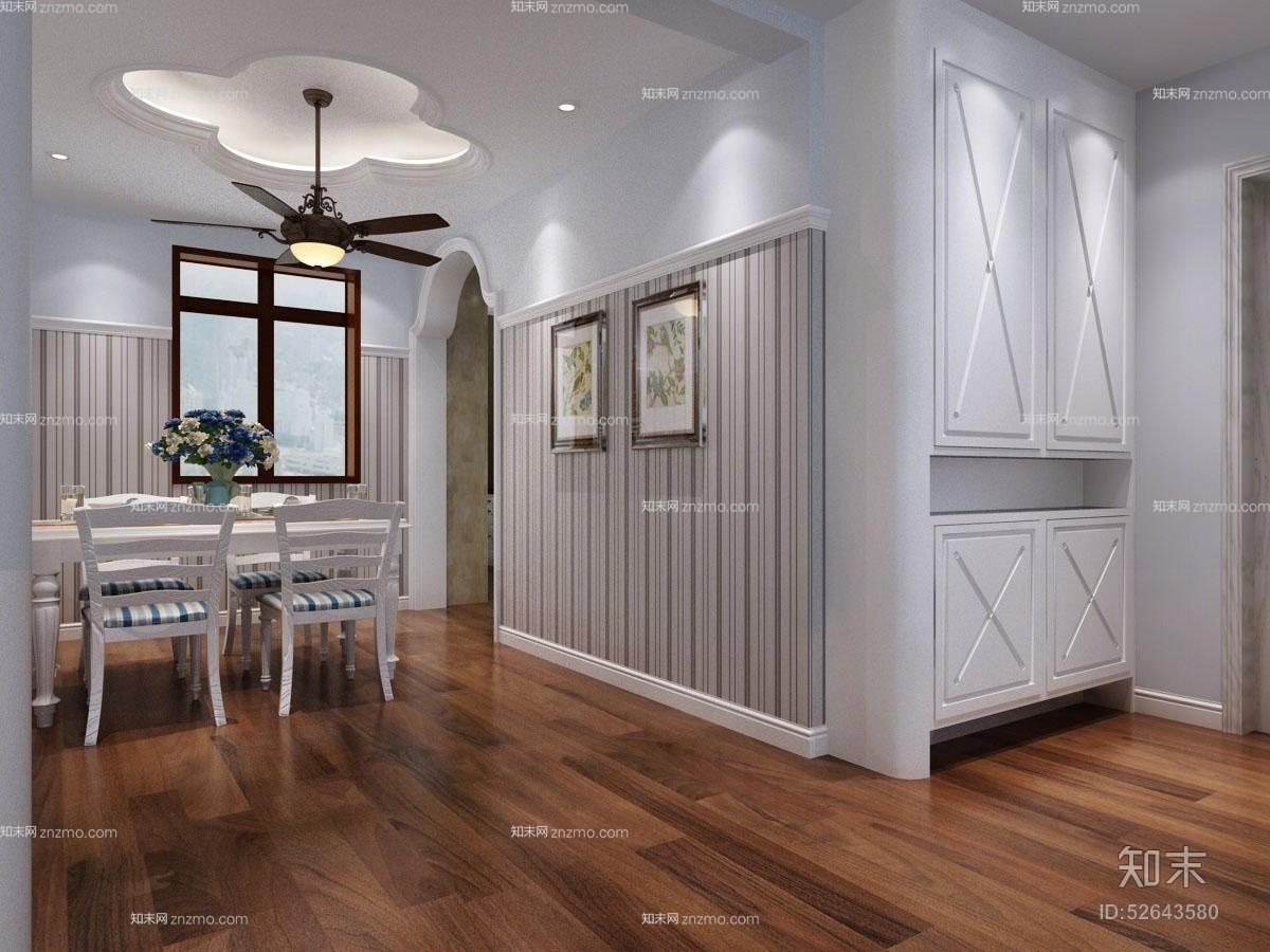 美式田园金属吊灯3D模型下载【ID:52643580】