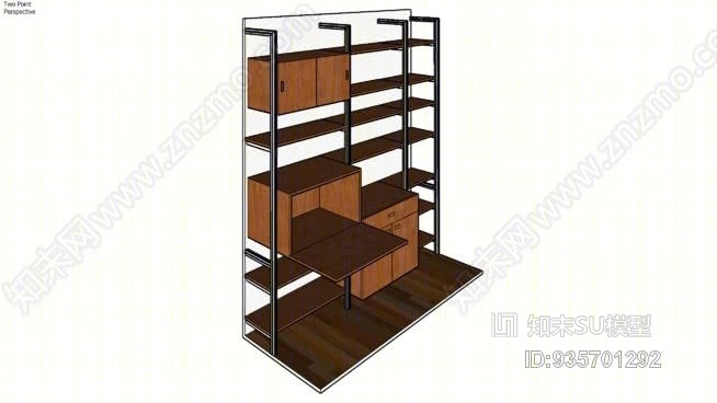 ISS设计的模块化搁架-86“宽，3个隔间，安装在家庭办公室墙上。SU模型下载【ID:935701292】