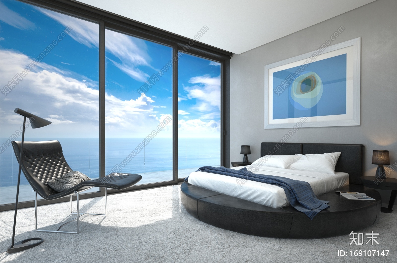 海景别墅卧室内景CG模型下载【ID:169107147】