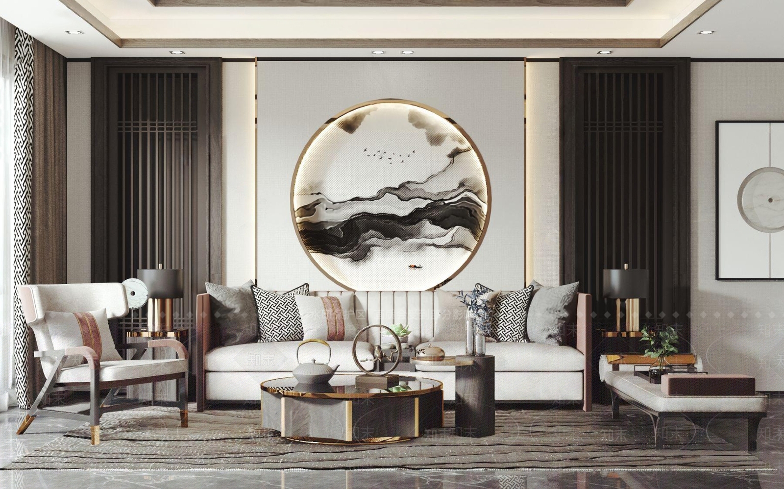 新中式家居客厅3D模型下载【ID:193513314】