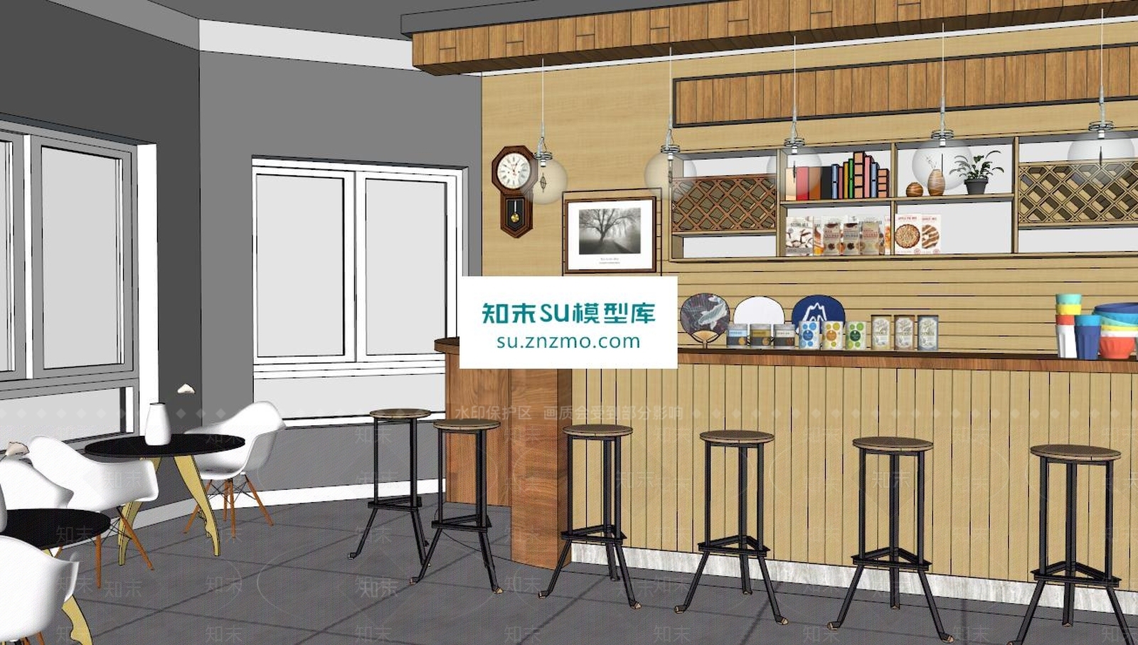 西餐厅酒吧SU模型下载【ID:166389241】