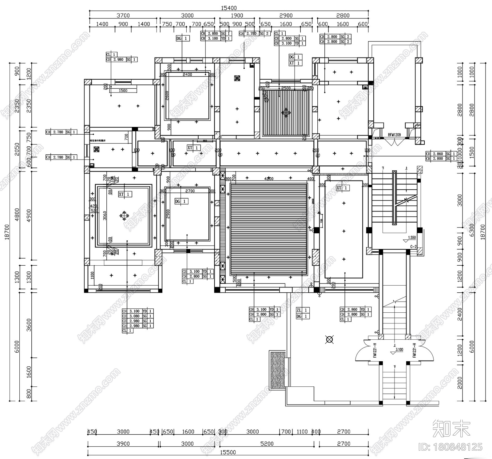 [杭州]新中式四居室施工图设计（附3D模型+高清效果图）cad施工图下载【ID:180848125】