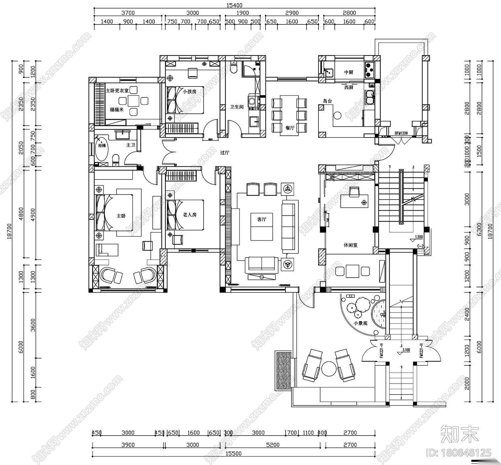 [杭州]新中式四居室施工图设计（附3D模型+高清效果图）cad施工图下载【ID:180848125】