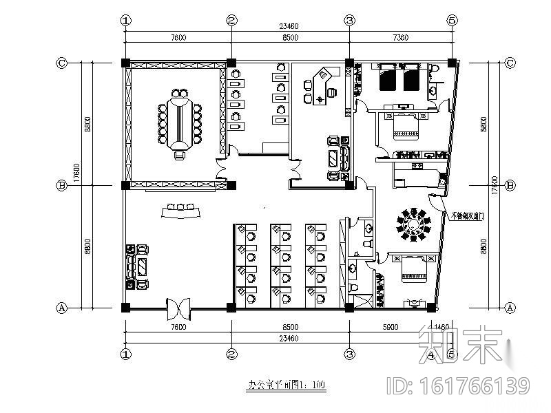 某办公室装饰装修图cad施工图下载【ID:161766139】