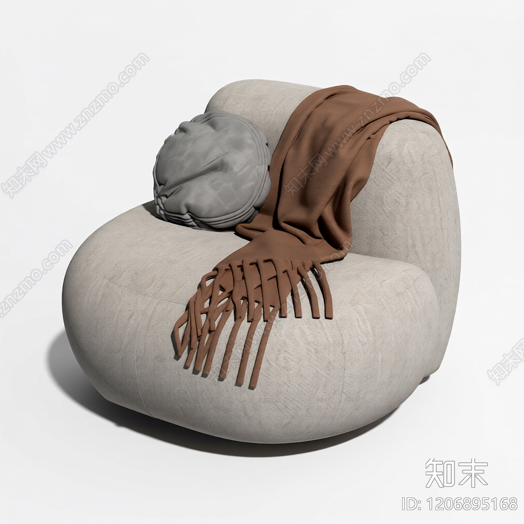 布艺单人沙发带抱枕3D模型下载【ID:1206895168】