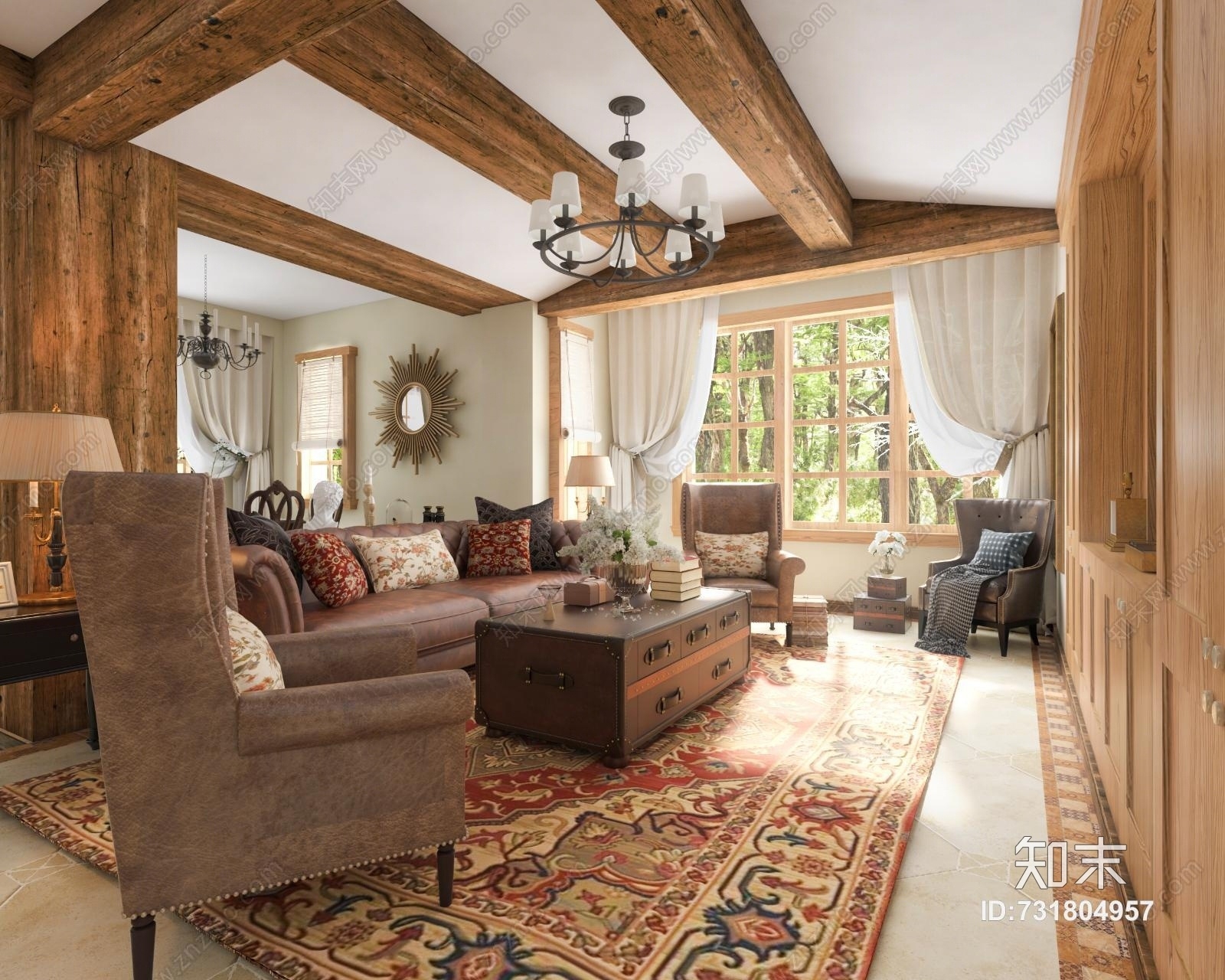 美式复古乡村风格客厅3D模型下载【ID:731804957】