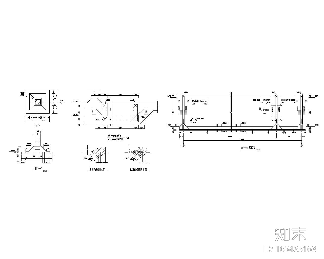 某矩形调峰池混凝土结构施工图（CAD）施工图下载【ID:165465163】
