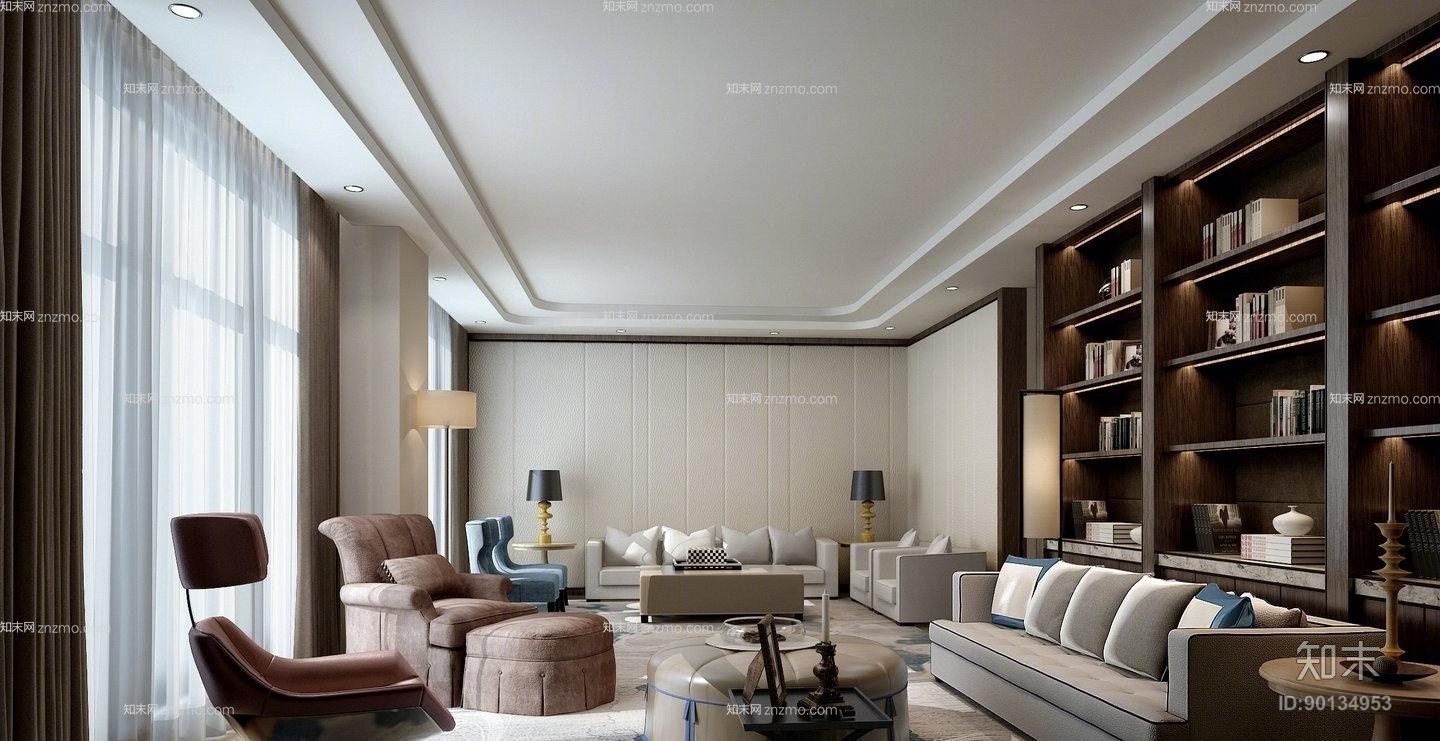 棕色长方形木艺书柜3D模型下载【ID:90134953】