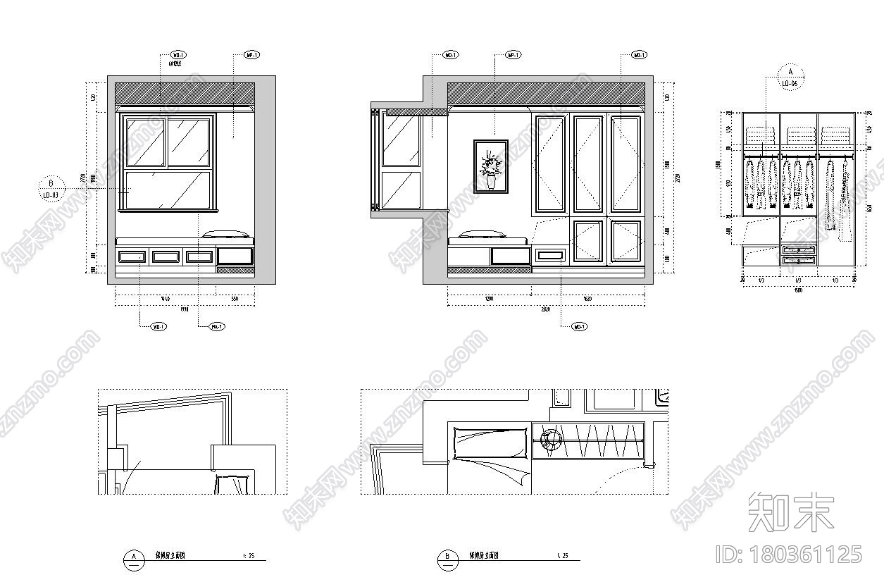 160㎡欧式风格三居室装修施工图设计施工图下载【ID:180361125】